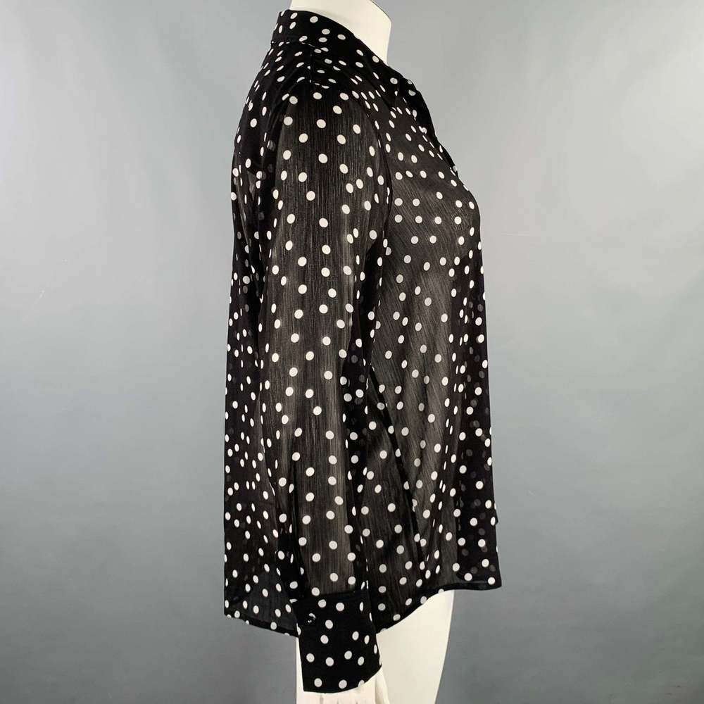 L'AGENCE Black White Polyester Polka Dot Open Collar Shirt - Picture 2 of 7